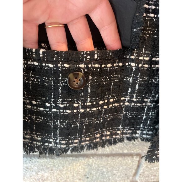 Ann Taylor Womens Black & White Tweed Fringed Button-Front Blazer Size 8 NWT - Picture 6 of 9